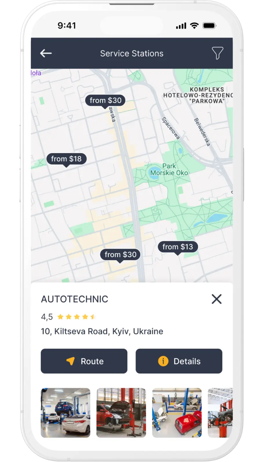 Find any services on the map